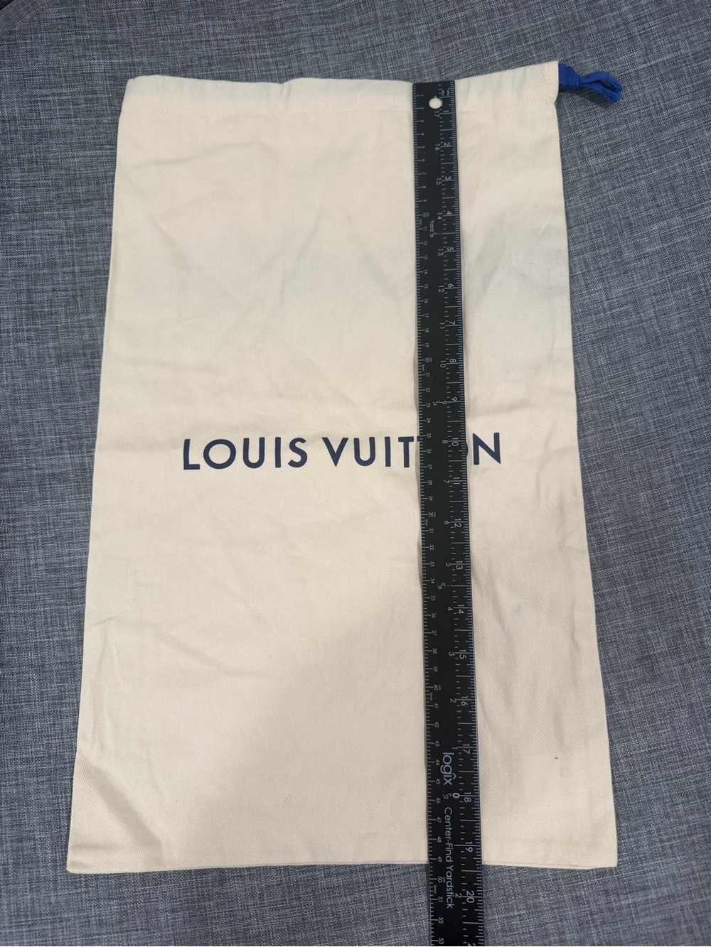 Louis Vuitton Cream Dust Bag with Navy Logo and Blue Drawstring - Picture 6 of 9